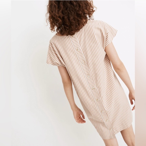 Madewell Striped Button Back Easy V-Neck Dress Size XXS Stripe Earthen Clay - Picture 3 of 11